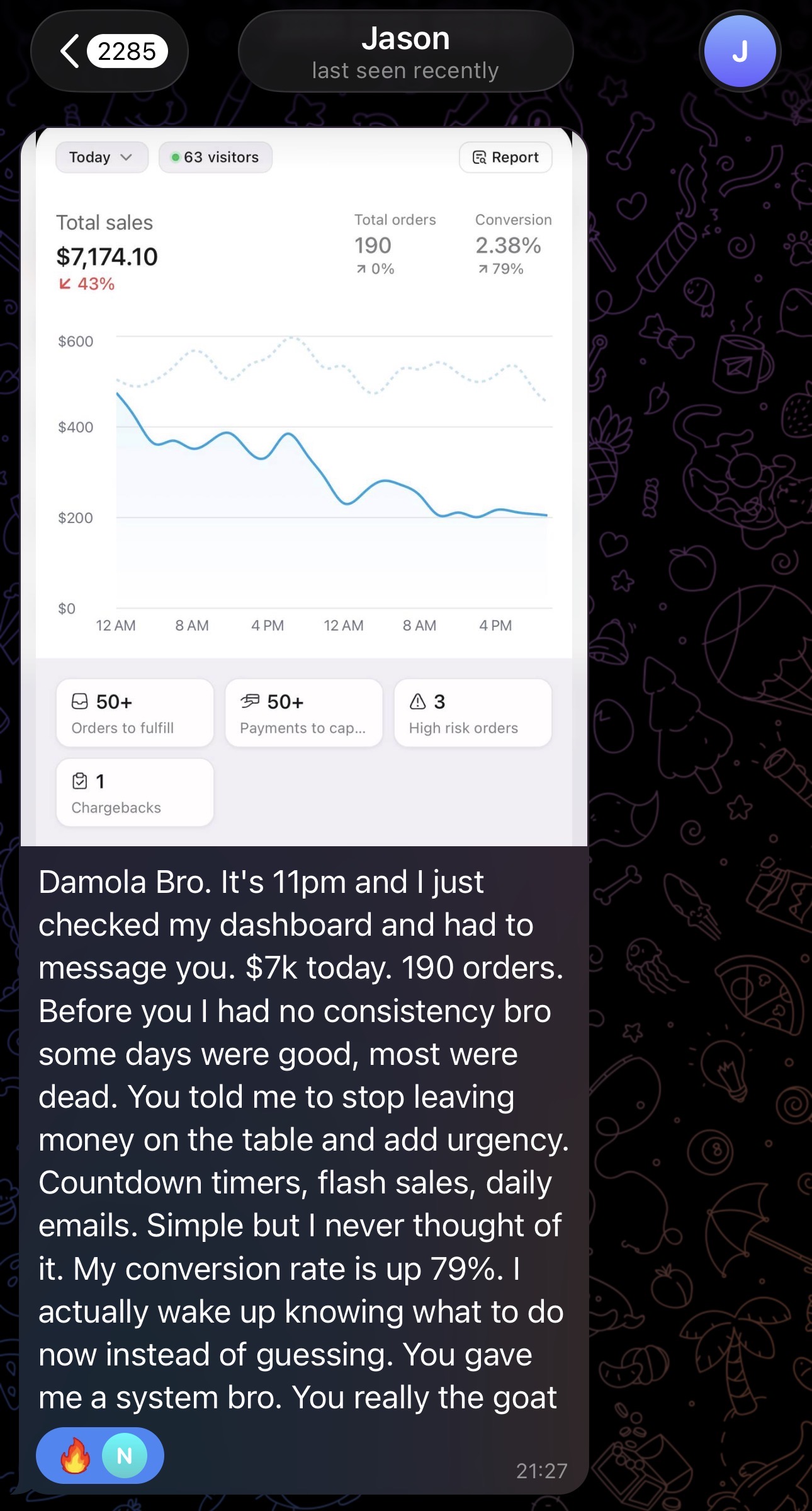 Jason's dashboard result